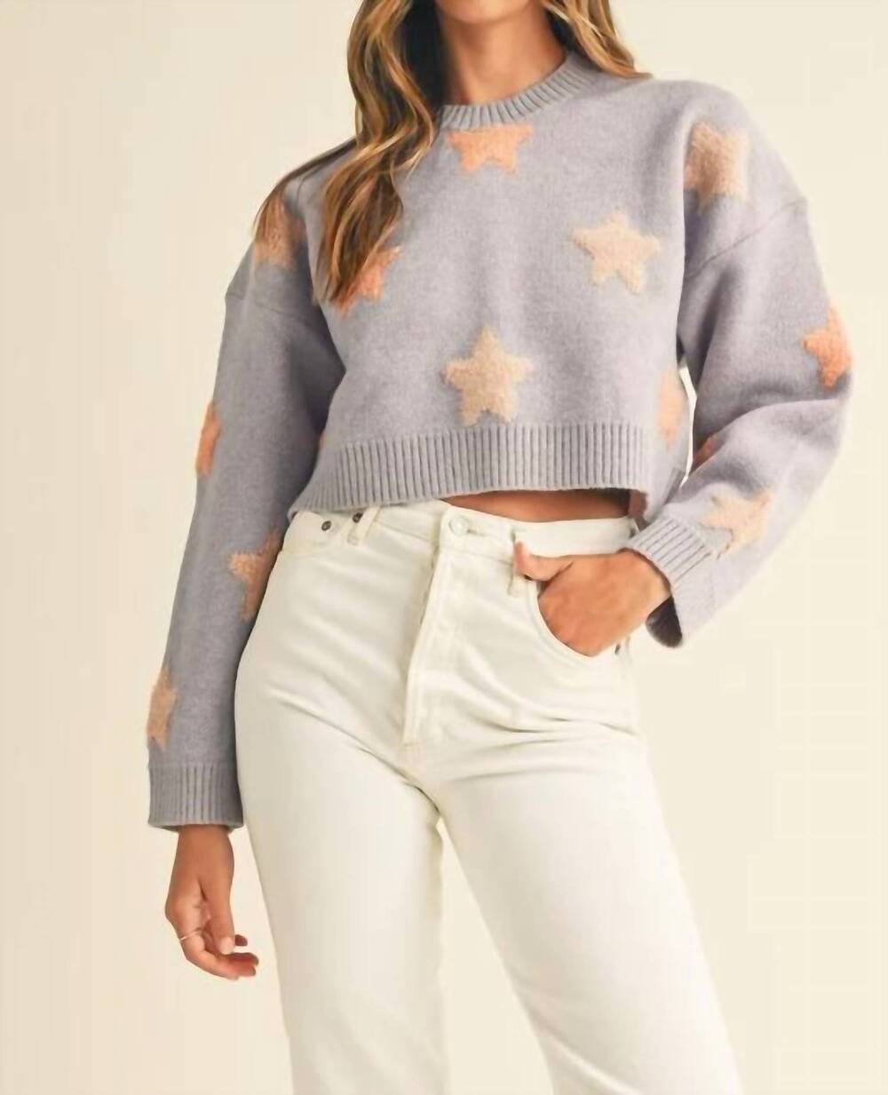 NEW MABLE long sleeve cropped knit sweater in purple